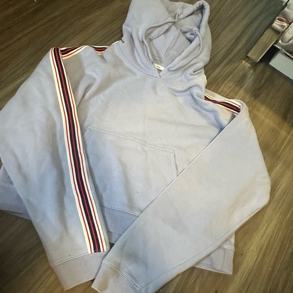 Aritzia Sweaters - Aritzia Light Gray Hoodie with Striped Sleeves